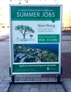 An advertisement for student employment near the entrance - taken 23 April 2015